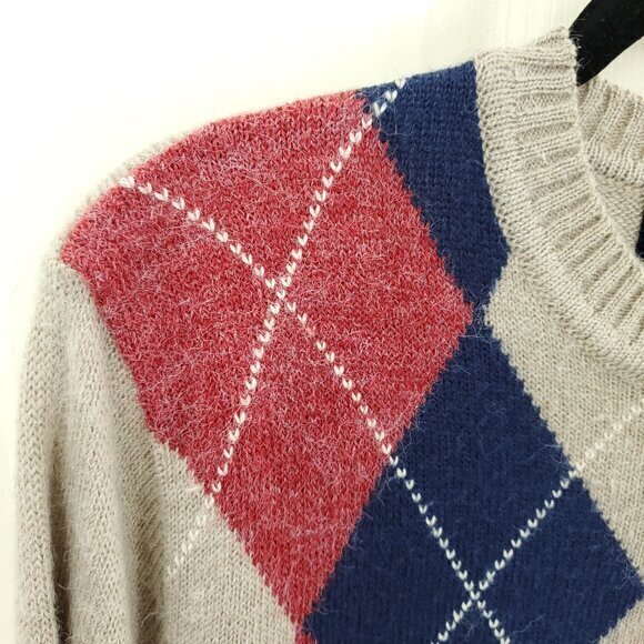 VTG Bruce Jenner Sports in Motion Argyle Print Crewneck Sweater L Tan/Mult - Picture 5 of 14